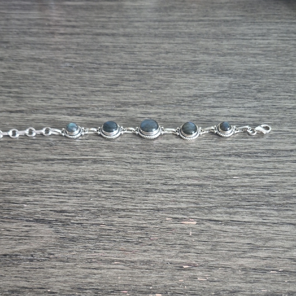 Elegant Silver Bracelet with Black Stones